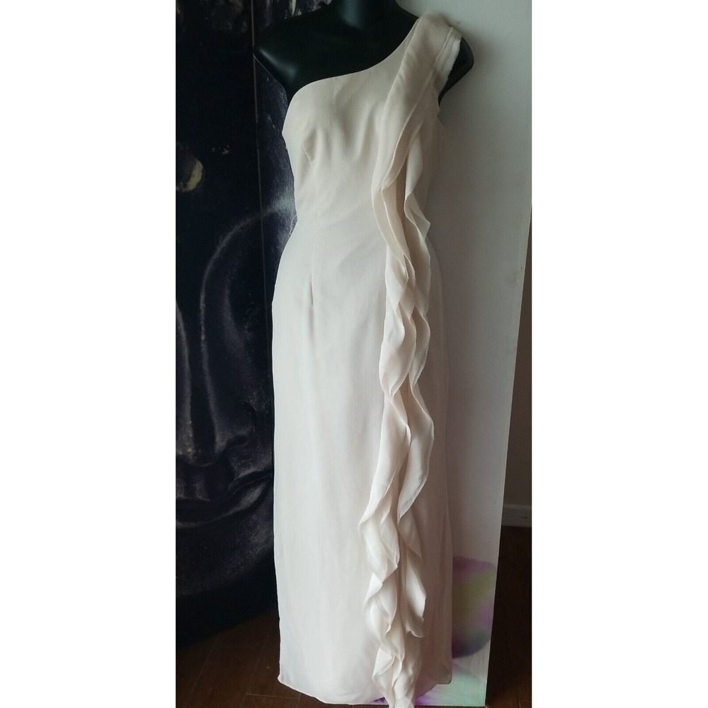 White by Vera Wang One Shoulder‎ Ruffle Long Bridesmaid Dress Pearl Pink Size 4